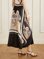 Elegant Satin Abstract Print Asymmetrical Top & Skirt Two-Piece Set