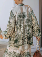Casual Palm Leaf Print Elastic Waist Wide-Leg Pants