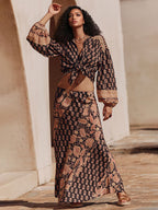 Boho Printed Draped Loose Maxi Skirt