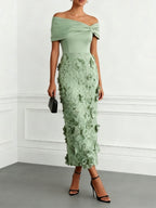 Elegant Floral Embroidered Off-Shoulder Maxi Dress
