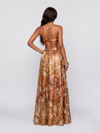 Vintage Cashew Flower Strapless Hollow Neck Stamping Dipping Long Dress