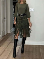 Elegant Bell-Sleeve Solid Knit Top