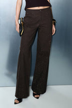 Unique Sparkling Rhinestone-Embellished Wide-Leg Jeans