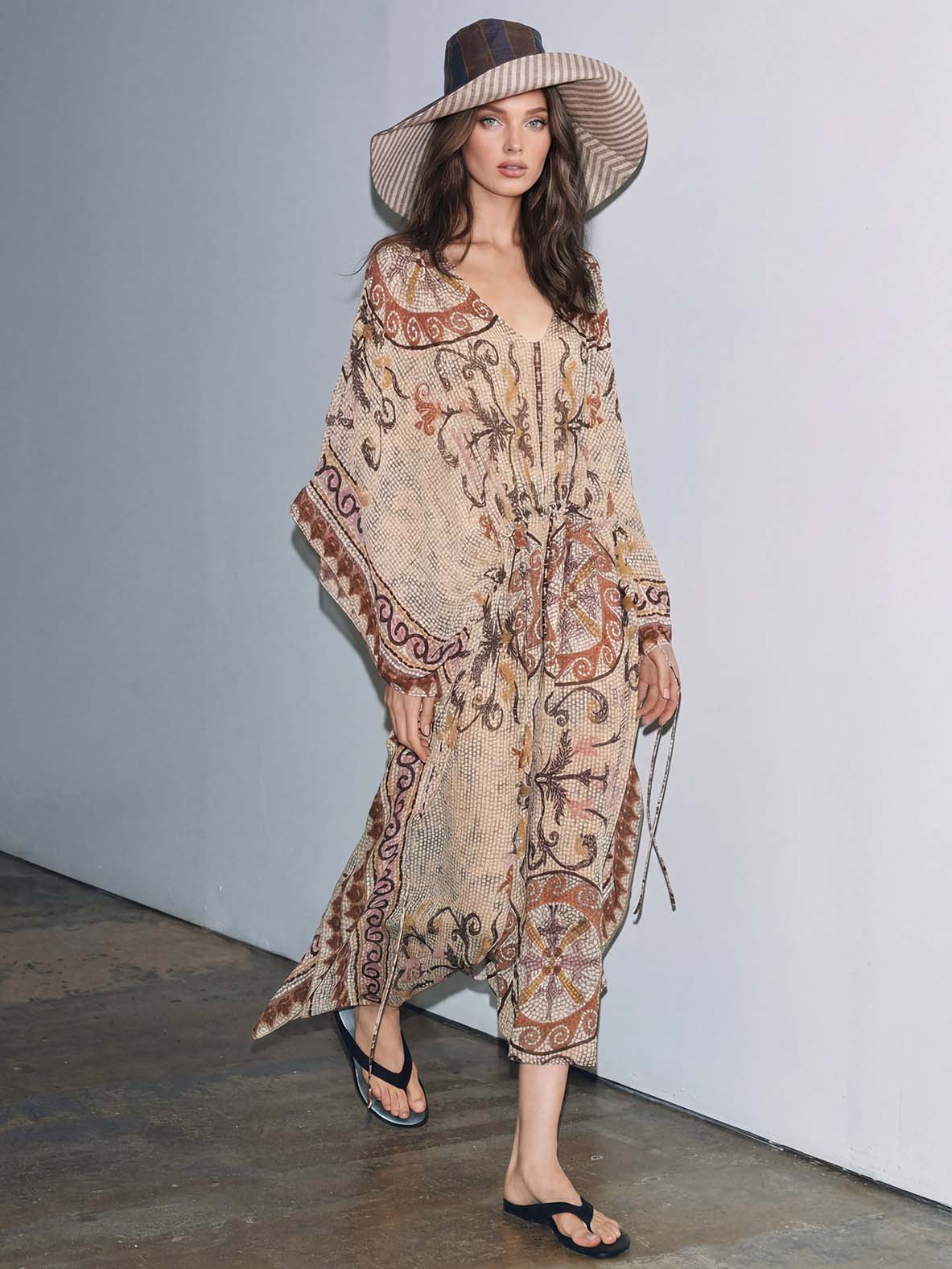 Bohemian Paisley Print Batwing Sleeve Maxi Dress