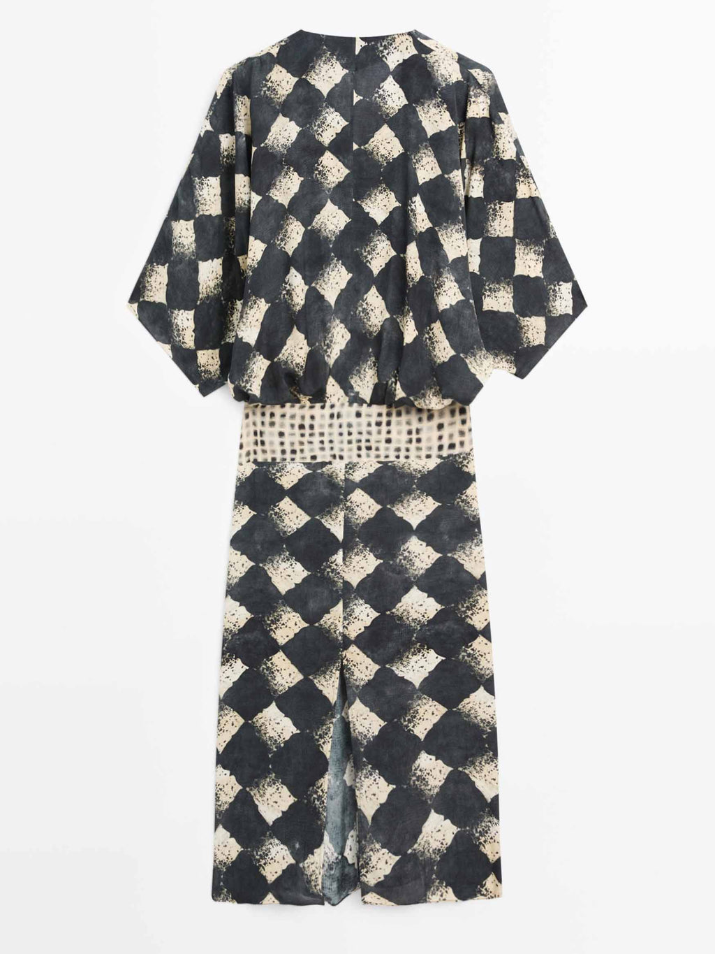 Casual Abstract Plaid Print Kimono Sleeve Maxi Dress