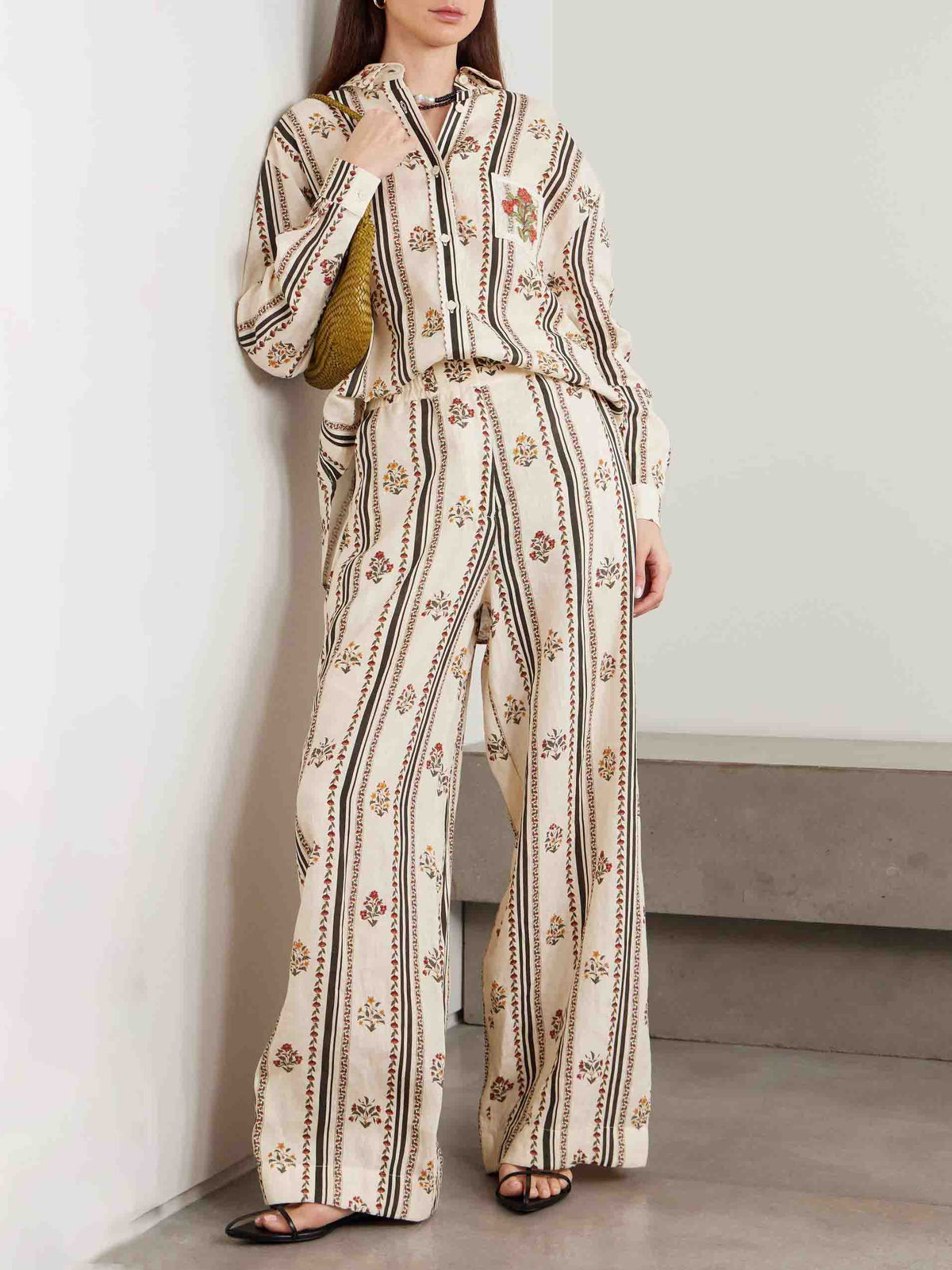 Bohemian Printed Striped Shirt & Wide Leg Pants Two-Piece Set