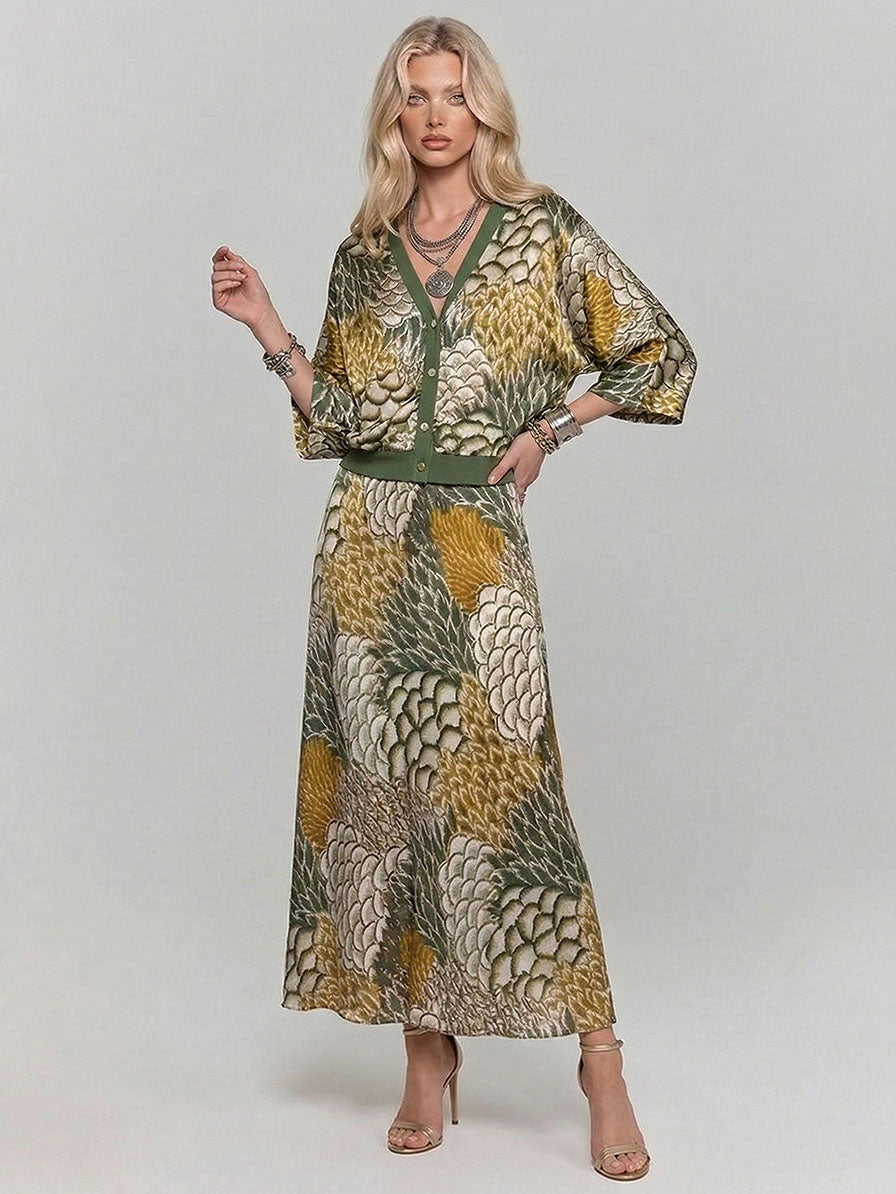 Retro Scale Print Satin Printed Skirt