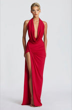 Sexy Sleeveless Ruched High-Slit Maxi Dress