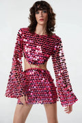 Sequin Round Neck Long Sleeve Mini Dress