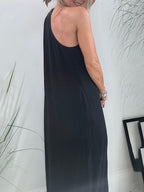 Loose One-Shoulder Sleeve Pleated Pocket Dress