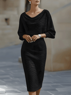 White Draped Batwing Midi Dress