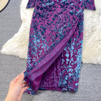 Bronzing Print V-neck Dress