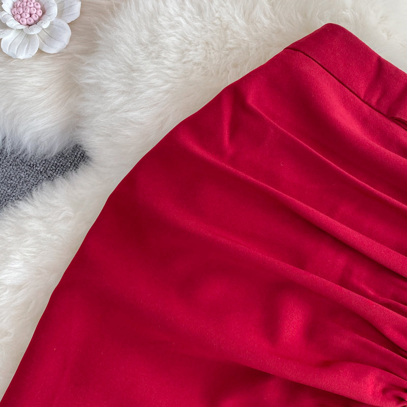 Pleated Skinny Fit Split Skirt