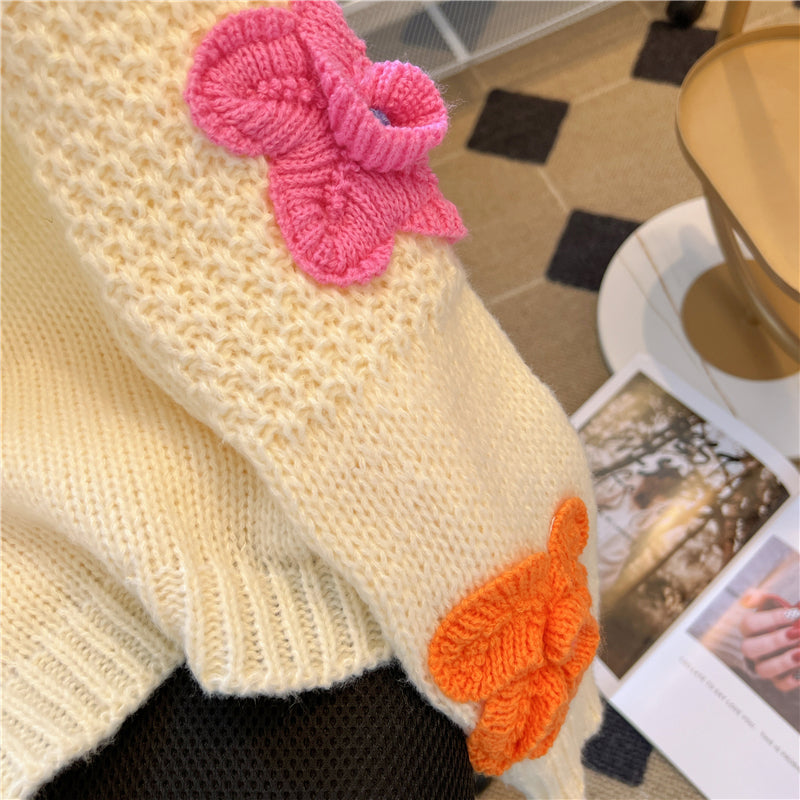 Colorful Crochet Floral Soft Sweater