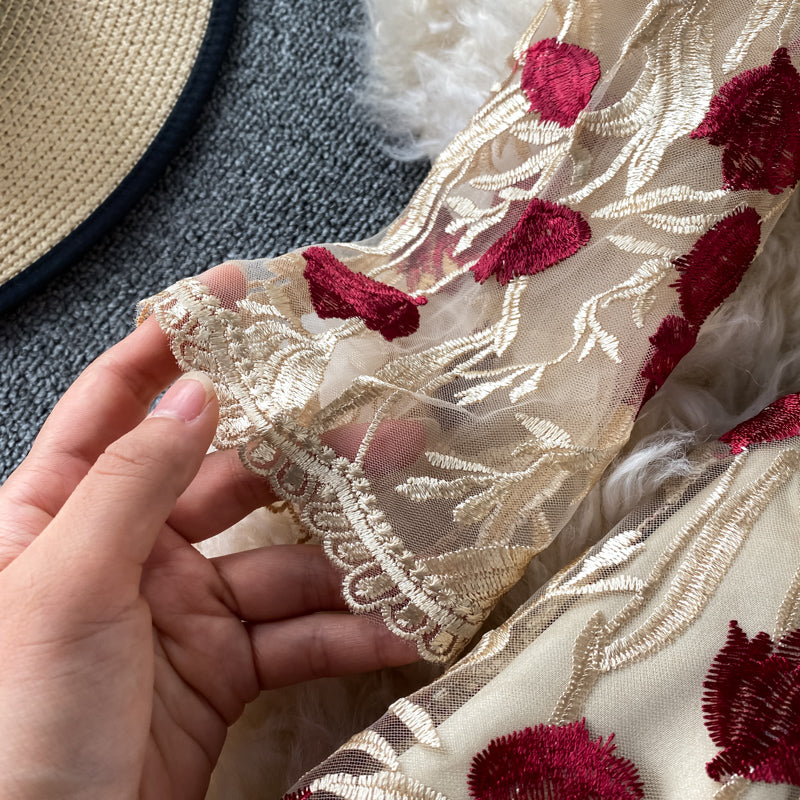Vintage Embroidered Floral Mesh Dress
