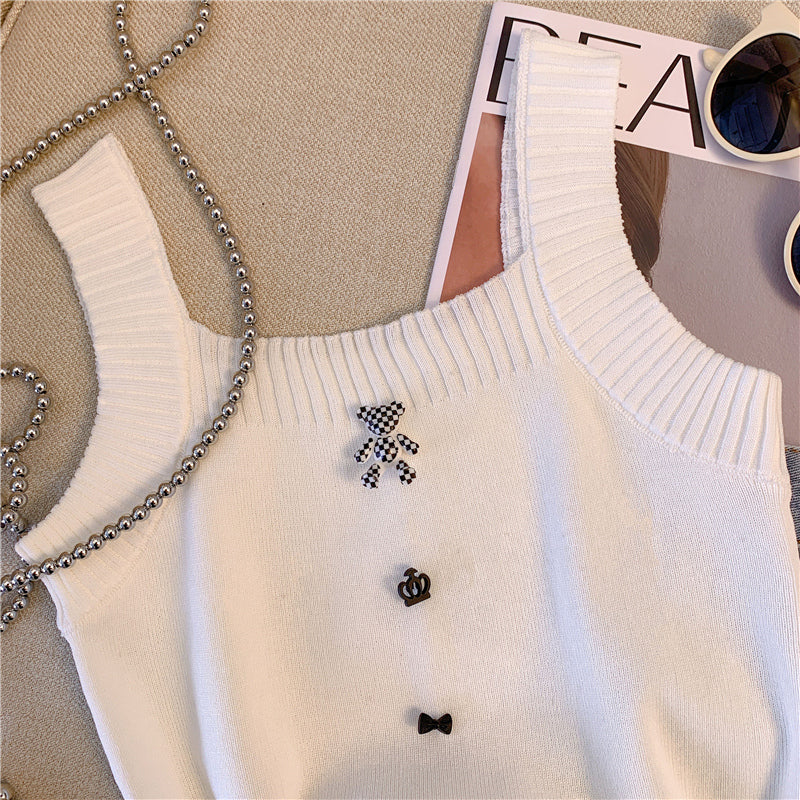 3d Bear Decorated Knitted Camisole