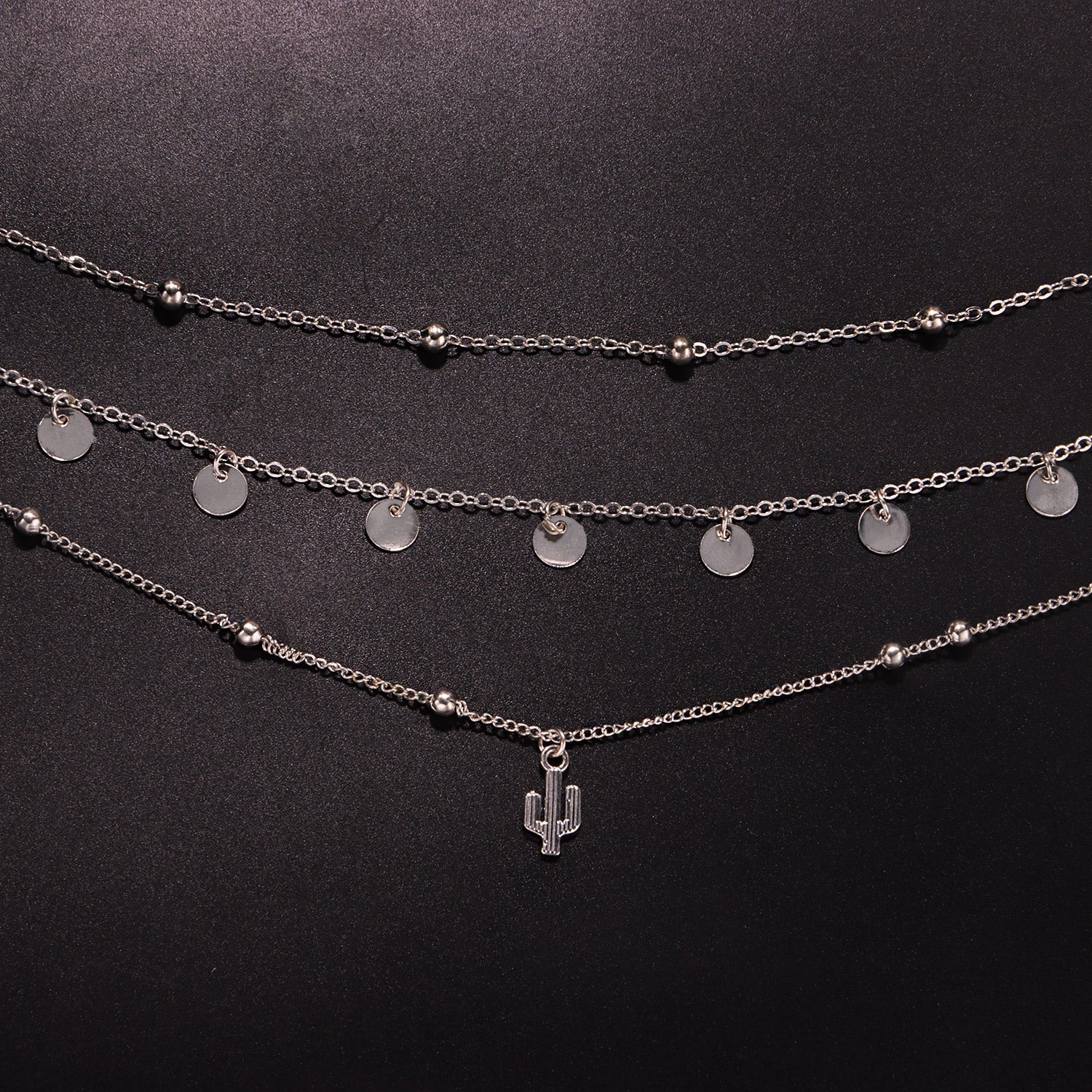 Cactus Pendant Multi-Layered Necklace