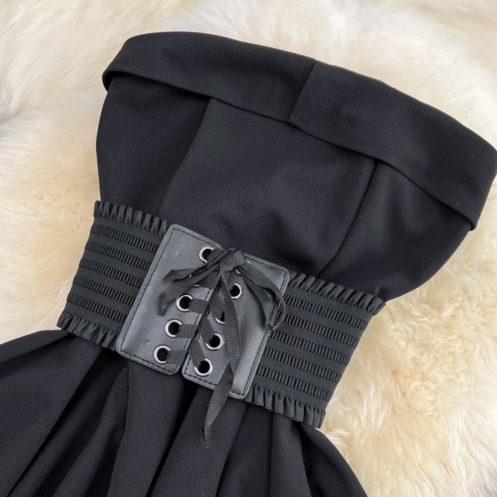 Asymmetric Top&Shorts Black 2Pcs