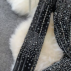 Crew Neck Rhinestone Studded Mesh Dress