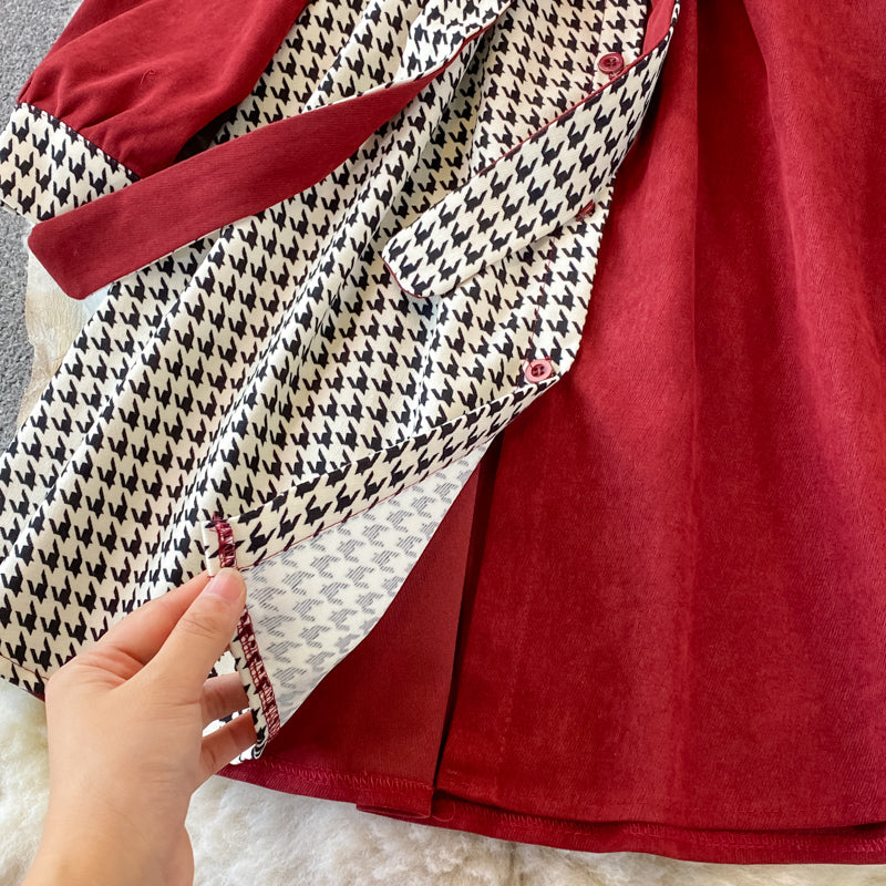 Tweed Panel Plaid Fake Two Piece Dress
