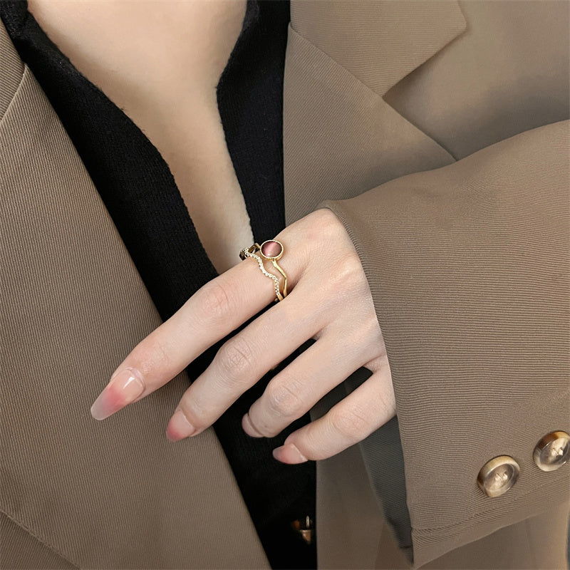 Courtly Cat's Eye Double Layer Ring