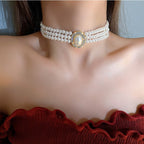 Multi-layer Pearl Rhinestone Choker Necklace