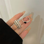 Black Rhinestone&Hollowed Rings Set