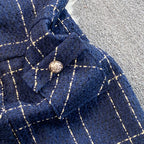 Tweed Plaid Blazer&Skirt 2Pcs