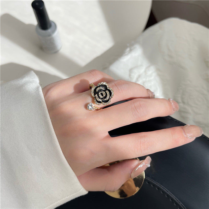 Camellia Rhinestone Open-End Ring