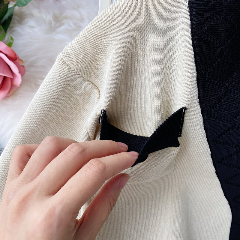 Two-piece V-neck Cardigan Sweater And High-waisted Wide-leg Trousers