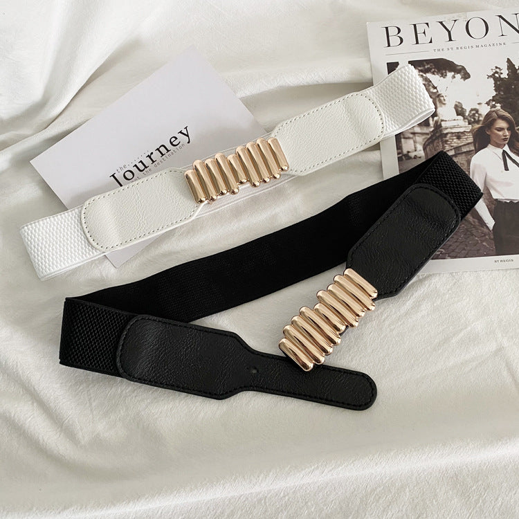 Alloy Beads Buckle Elastic Belt