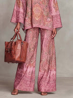 Elegant Satin Paisley Print Batwing Sleeve Two-Piece Set
