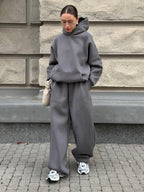 Solid-Color Oversized Hooded Sweatshirt Set