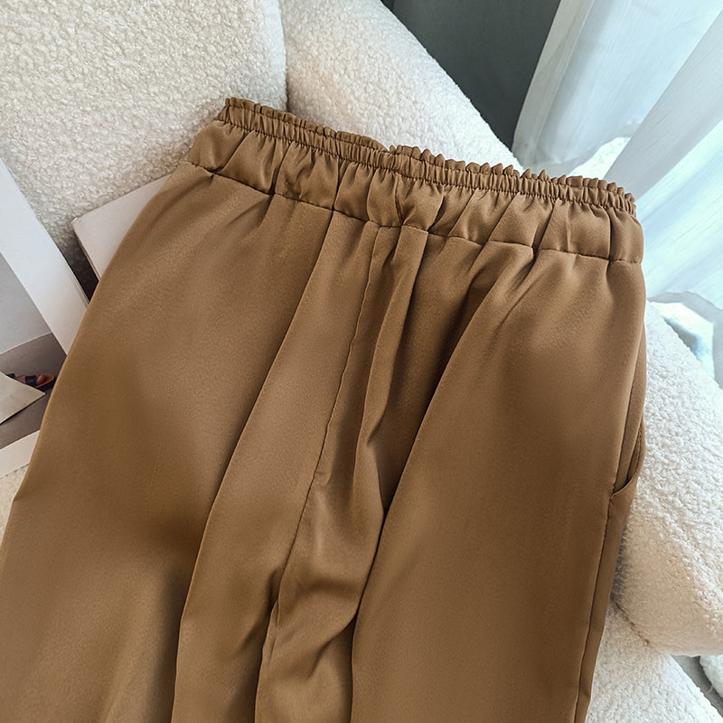 Drawstring Copper Spandex Draped Trousers