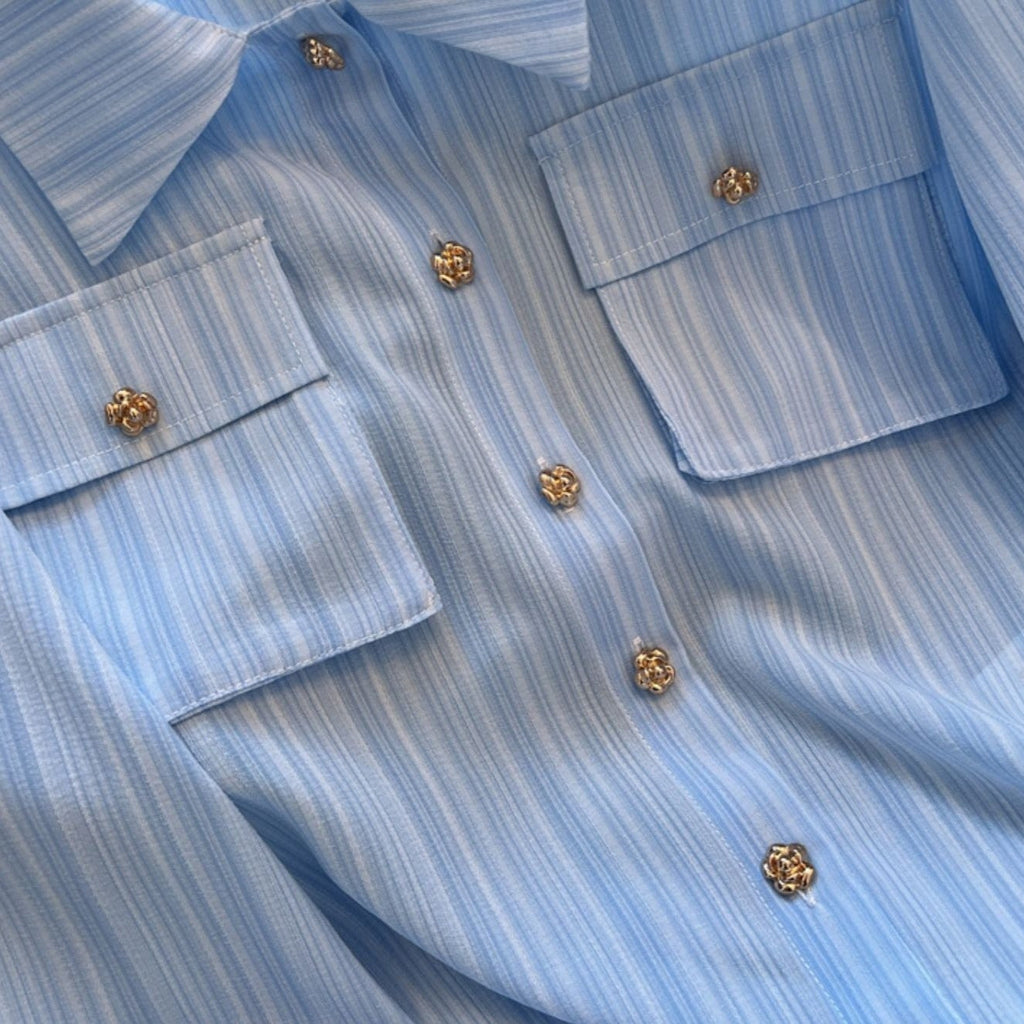 Vintage Lapel Blue Stripe Shirt