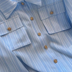 Vintage Lapel Blue Stripe Shirt