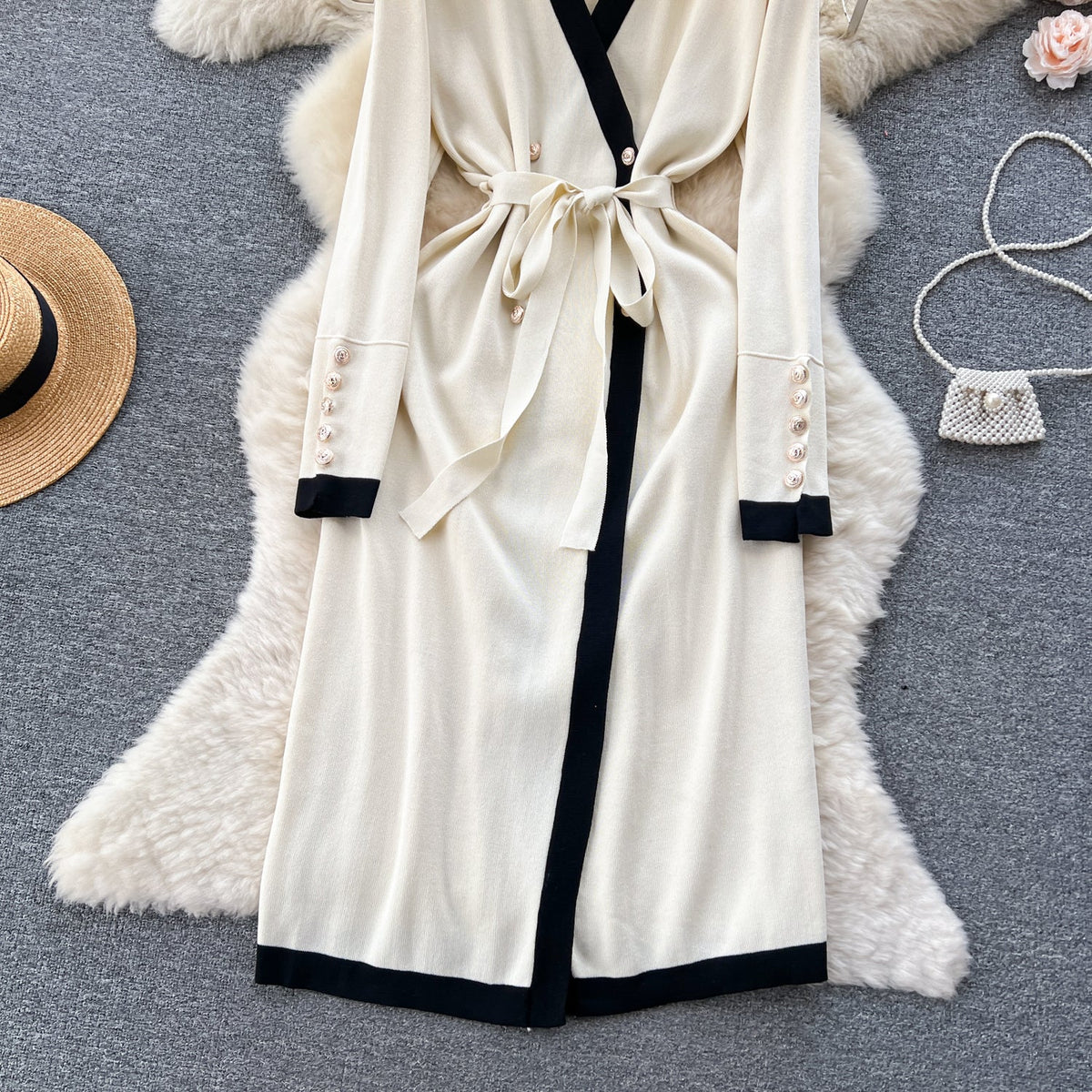 Color Blocking Knitted Cardigan Dress
