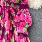 Pleated Floral Printed Shirt Dress