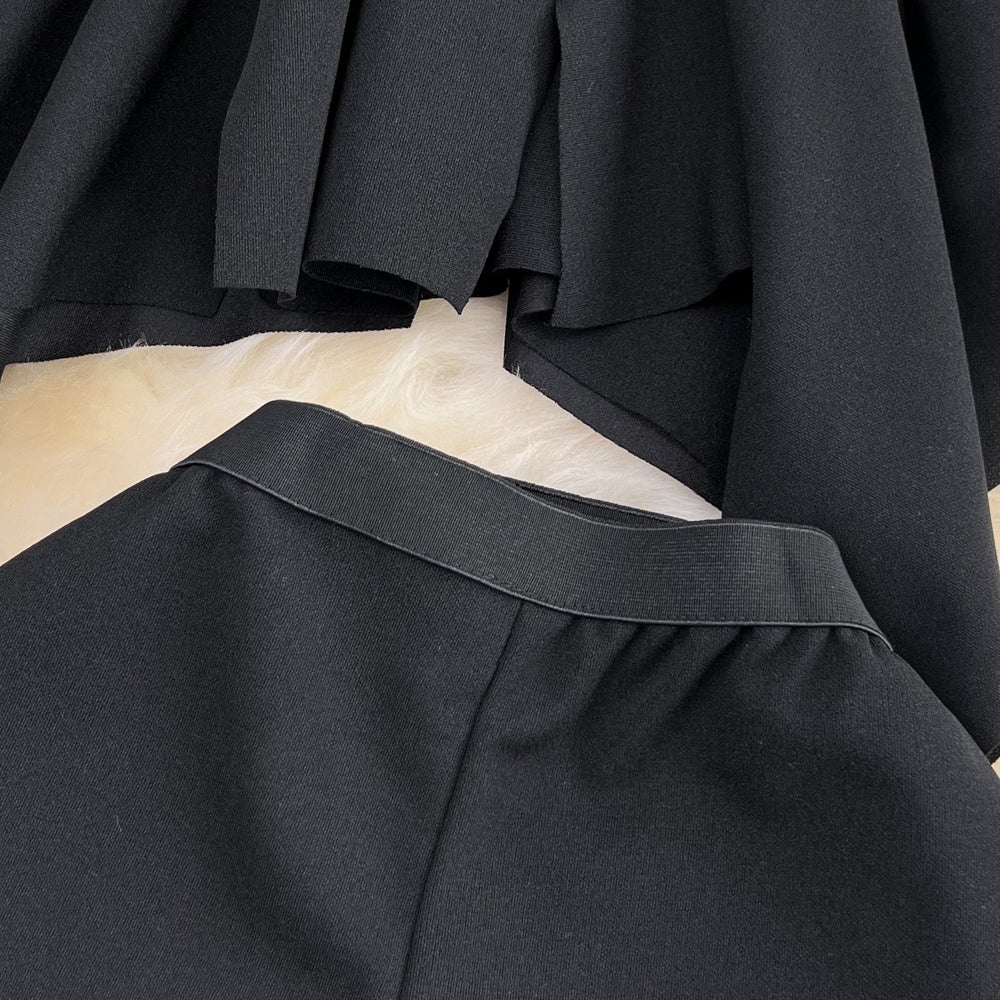 Asymmetric Top&Shorts Black 2Pcs
