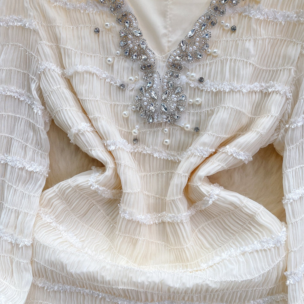 Beaded Ruffled French Style Dress