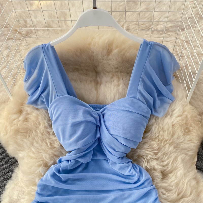 Square Neck Short Sleeve Hip Pack Dress
