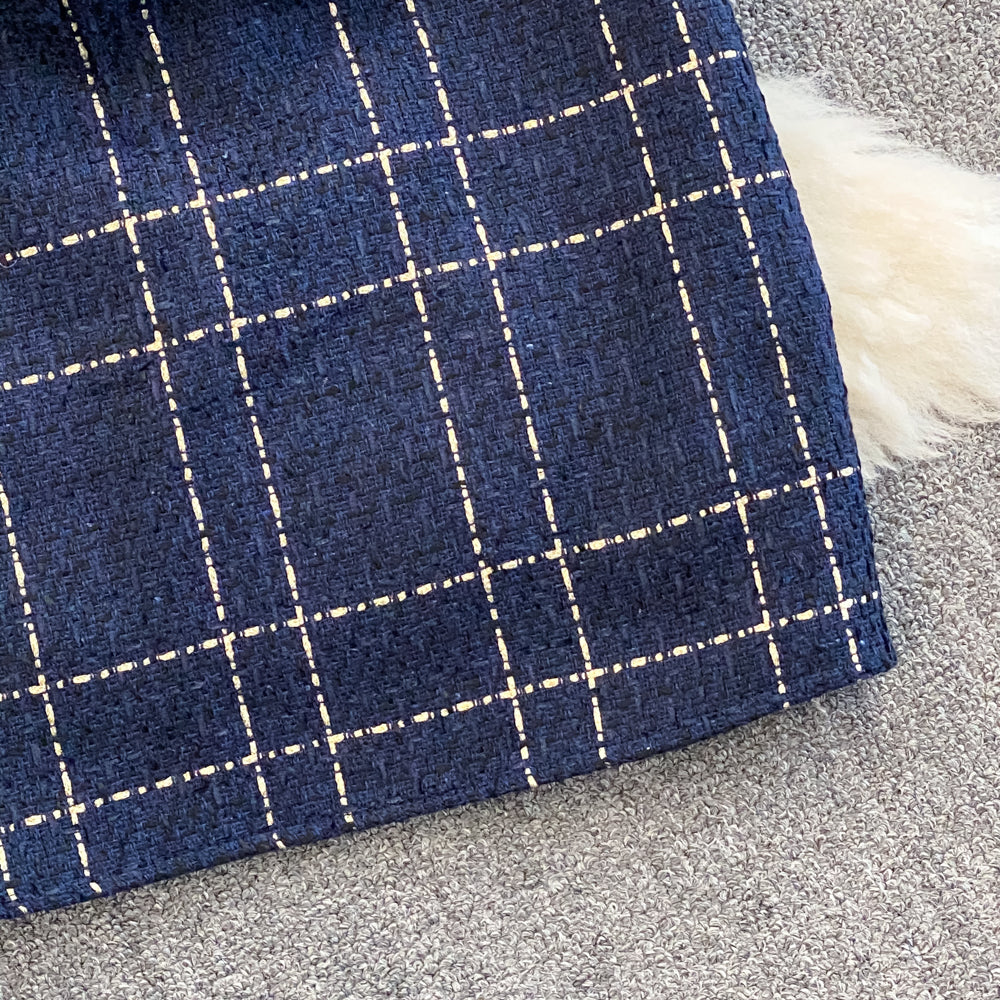 Tweed Plaid Blazer&Skirt 2Pcs
