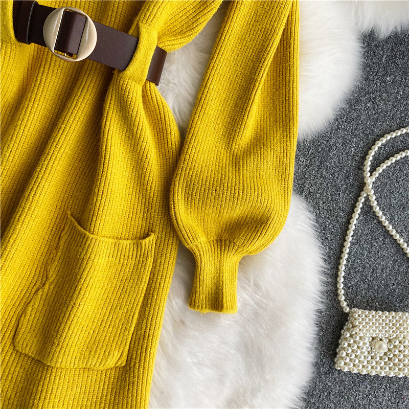 Turtleneck Long Sleeve Knitted Sweater Dress