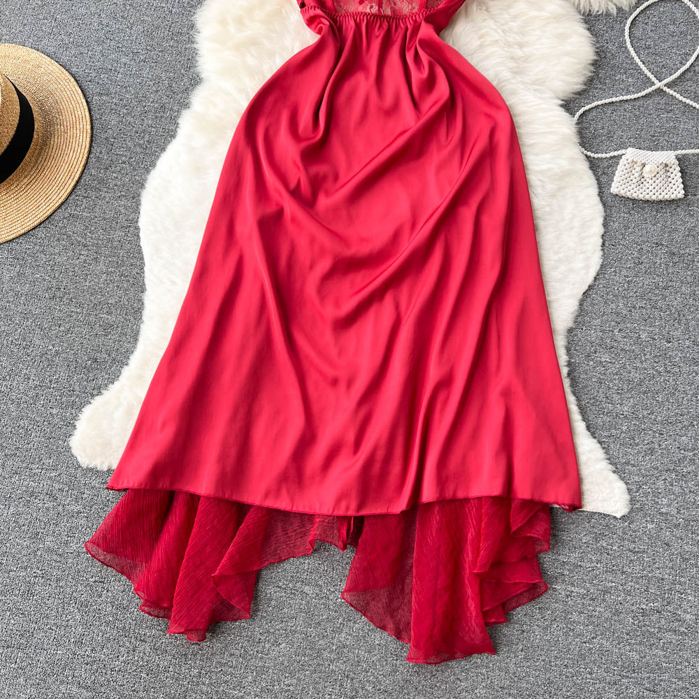 Backless Lace Patchwork Slip Dress