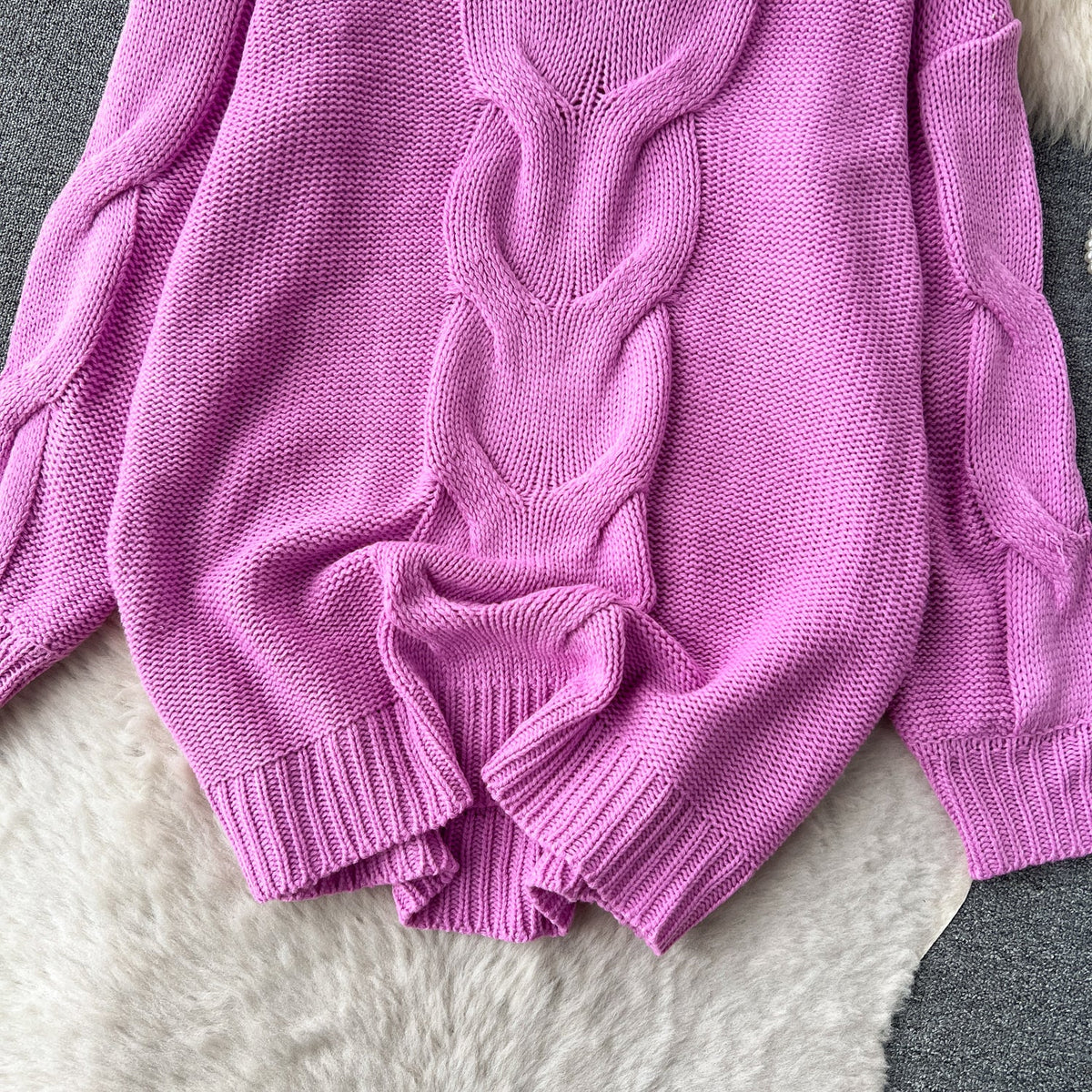 Purple Loose-fitting Long Sweater