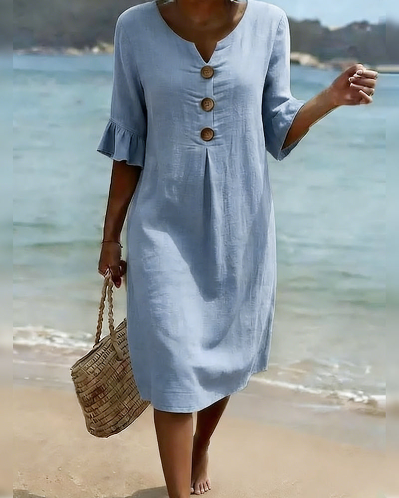 Button Dress with Ruffled Sleeves 100% Cotton
