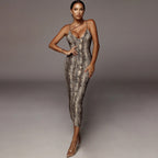 V-neck Snake Printed Slip Dress