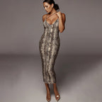 V-neck Snake Printed Slip Dress