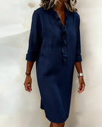 Ruffled V-Neck Solid Dress