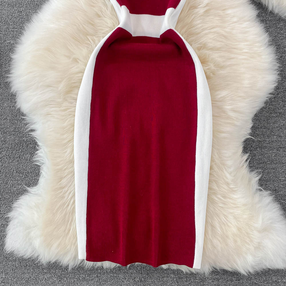 Halter Neck Off-the-shoulder Knitted Sleeveless Hip Dress